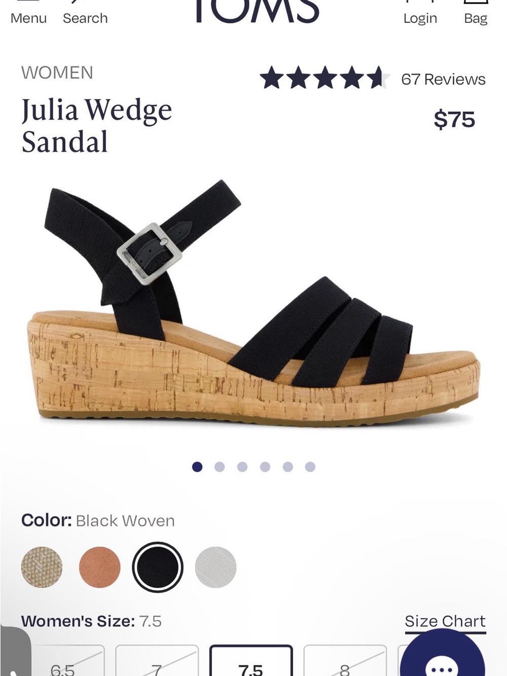 Toms Julia Wedge Sandal — Black Cork Woven Upper